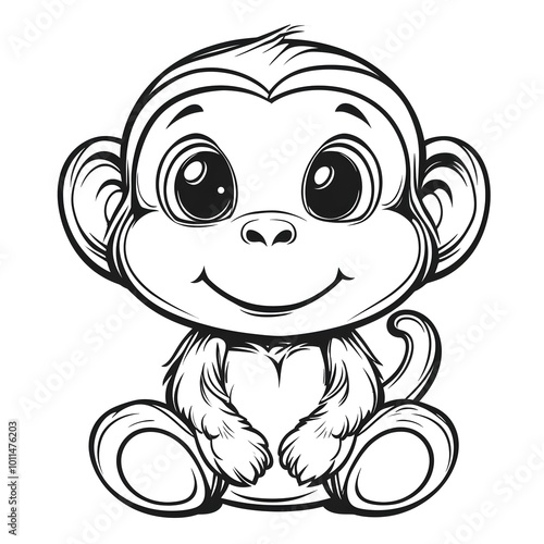 Children's coloring page featuring a cute monkey. Fun and playful design for kids to enjoy coloring and express their creativity.