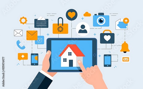 a hand holding home documents icons illustration