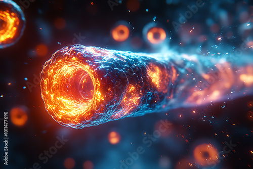  small mech nanorobots using metal micro tentacles to destroy cholesterol cells. A futuristic concept showcasing advanced biotechnology and medical innovation.
 photo