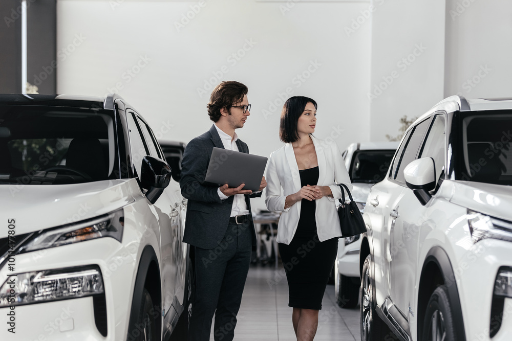 Car, dealership or documents with salesman and customer in showroom for conversation, deal or offer. Contract, finance or insurance with agent and asian woman in discussion for vehicle purchase Car, dealership or documents with salesman and customer in showroom for conversation, deal or offer. Contract, finance or insurance with agent and asian woman in discussion for vehicle purchase
