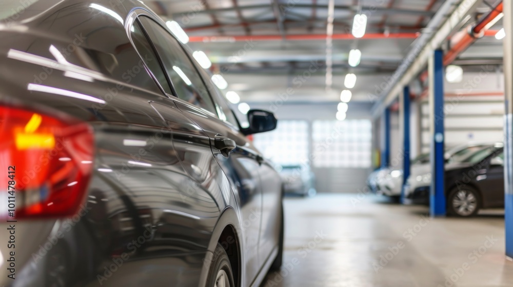 Modern car parked in spacious garage, ready for trade-in, showcasing clean and well-maintained interior. Modern car parked in spacious garage, ready for trade-in, showcasing clean and well-maintained interior.