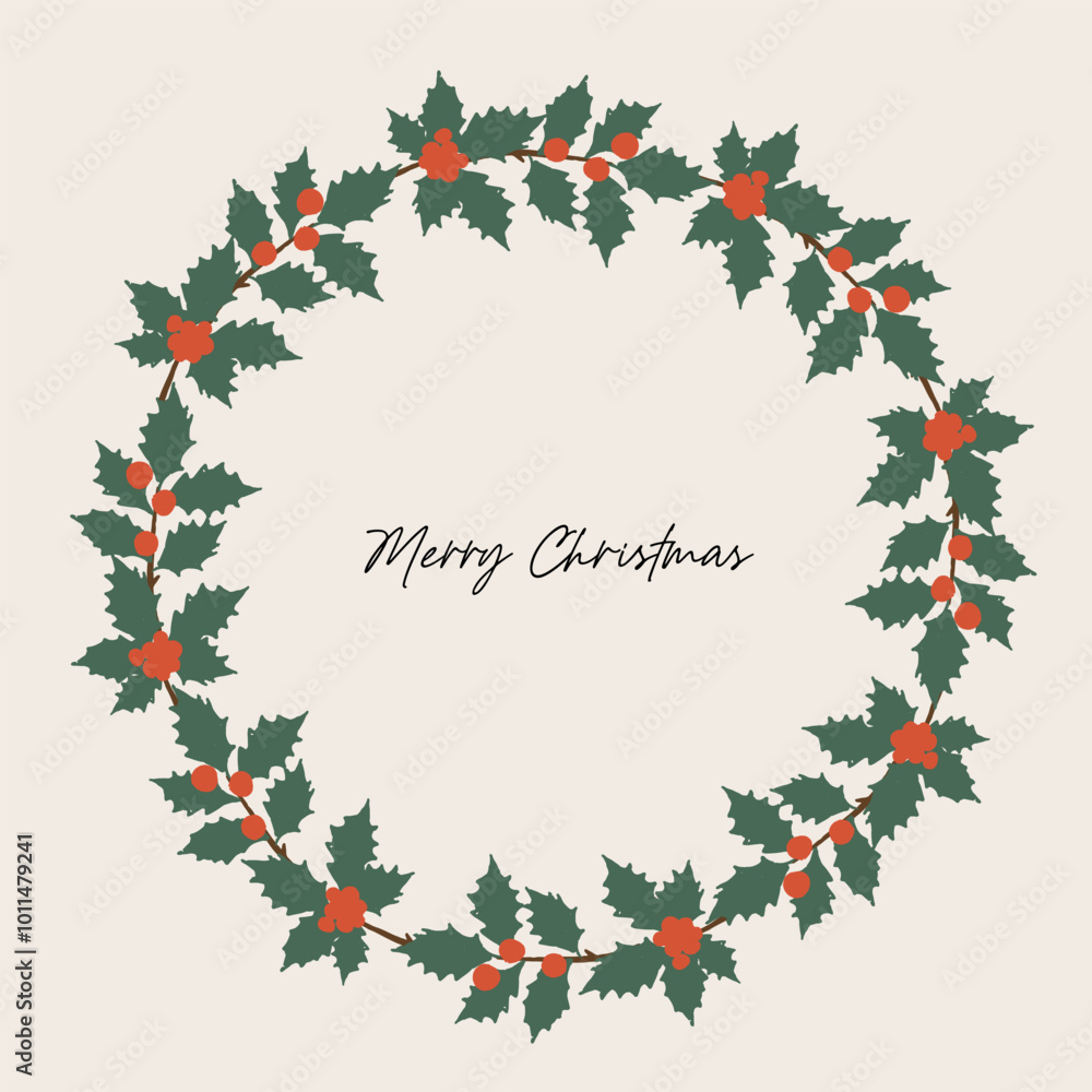 Christmas wreath frame vector illustration with red berries, green leaves. Round frame for winter design such as Christmas card, poster, invitation, banner. Christmas wreath frame vector illustration with red berries, green leaves. Round frame for winter design such as Christmas card, poster, invitation, banner.