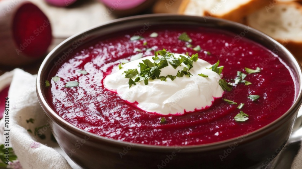 Beet soup with sour cream and parsley Beet soup with sour cream and parsley
