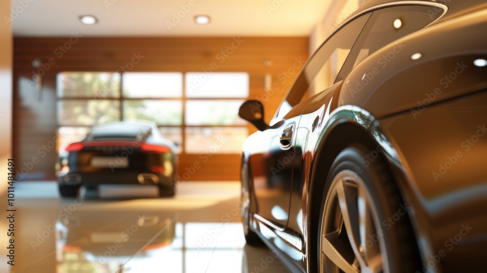Modern car parked in spacious garage, ready for trade-in, showcasing clean and well-maintained interior. Modern car parked in spacious garage, ready for trade-in, showcasing clean and well-maintained interior.