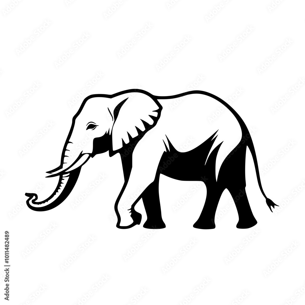 Black and white elephant silhouette walking on a light background with copy space Black and white elephant silhouette walking on a light background with copy space