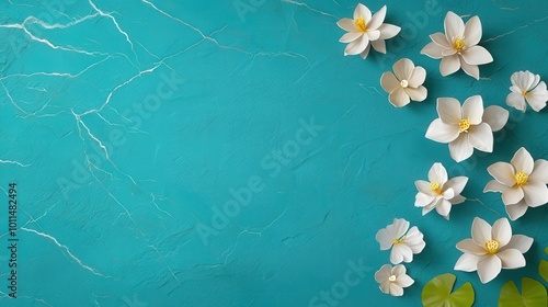 Thai floral designs with lotus and hibiscus elements on a turquoise background