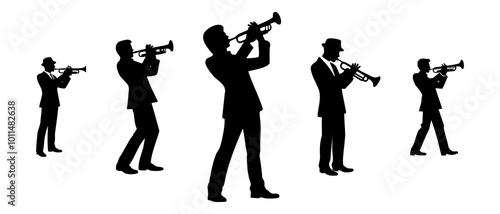 Musician playing Trumpet  silhouette black filled vector Illustration icon