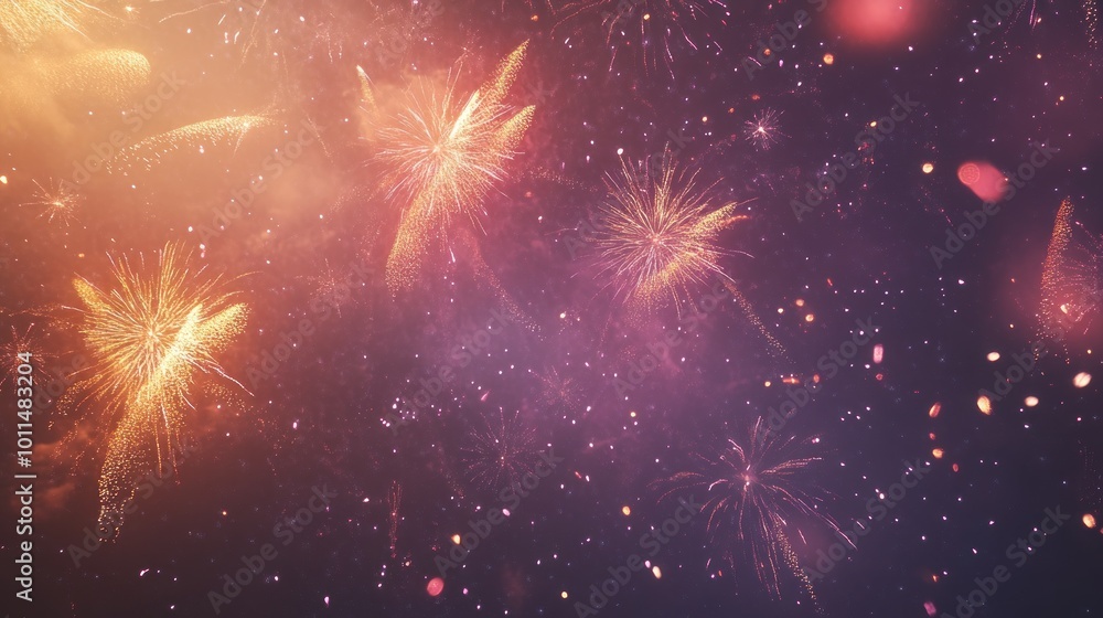 A vibrant display of fireworks lighting up a deep purple and gold sky, with shimmering sparkles scattered across the scene. Ideal for Diwali-themed event posters or celebratory announcements A vibrant display of fireworks lighting up a deep purple and gold sky, with shimmering sparkles scattered across the scene. Ideal for Diwali-themed event posters or celebratory announcements