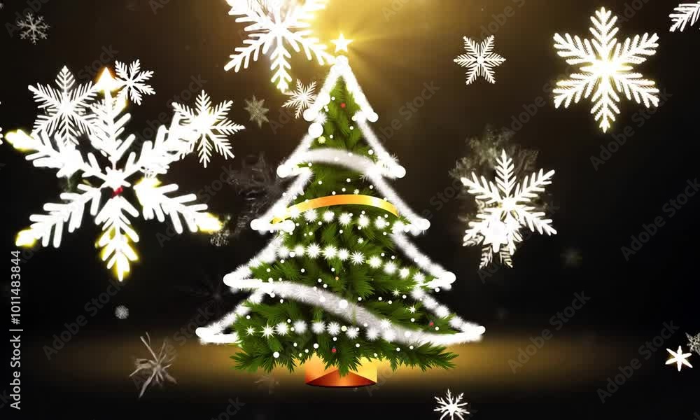 Christmas Tree Illustration with Snowflakes Christmas Tree Illustration with Snowflakes