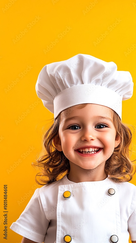 a cute child wearing a chef's hat smiling with a bright colored background, editorial photography, white shade background, happy a cute child wearing a chef's hat smiling with a bright colored background, editorial photography, white shade background, happy