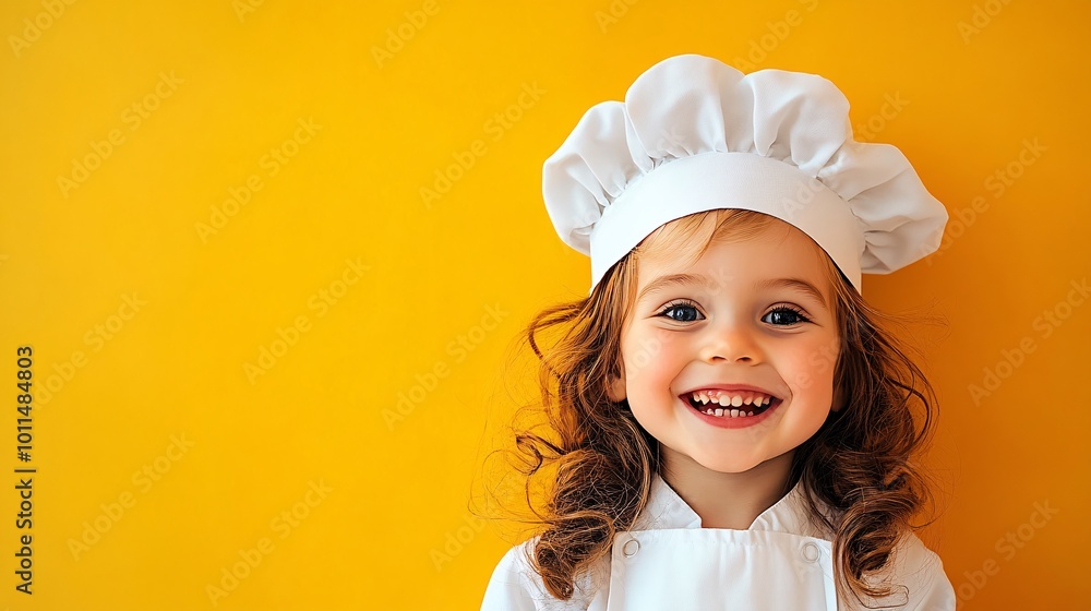 a cute child wearing a chef's hat smiling with a bright colored background, editorial photography, white shade background, happy a cute child wearing a chef's hat smiling with a bright colored background, editorial photography, white shade background, happy