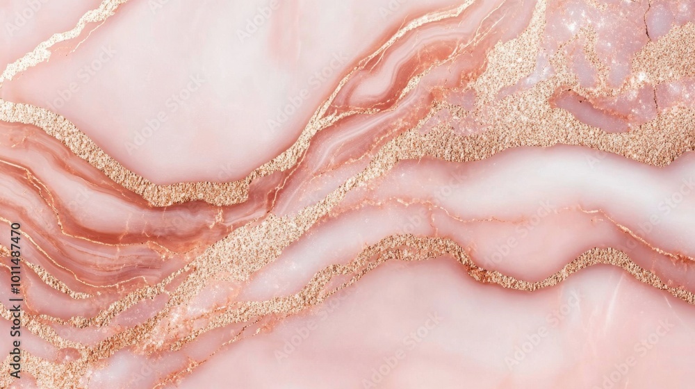 Obraz premium Luxurious pink marble texture with shimmering rose gold veins, creating a refined and stylish background for fashion or beauty themes