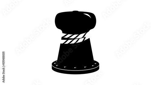 Bollard at harbor with rope, black isolated silhouette