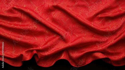 Wrinkled red fabric on black background photo