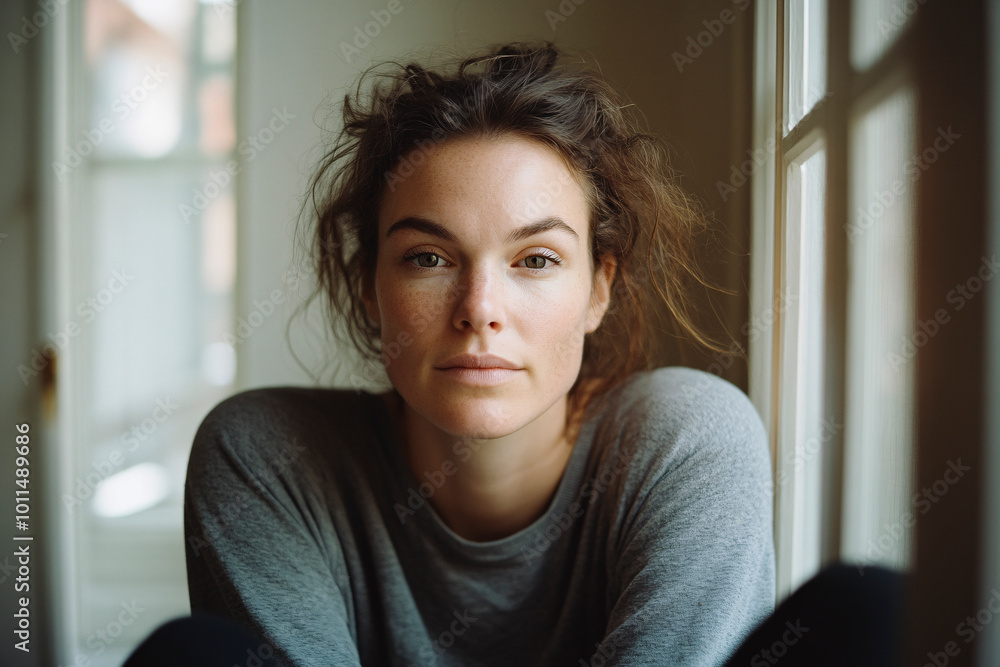 A calm, introspective woman sits by a softly lit window, her relaxed expression conveying peace and reflection, as natural light bathes the scene with warmth. A calm, introspective woman sits by a softly lit window, her relaxed expression conveying peace and reflection, as natural light bathes the scene with warmth.