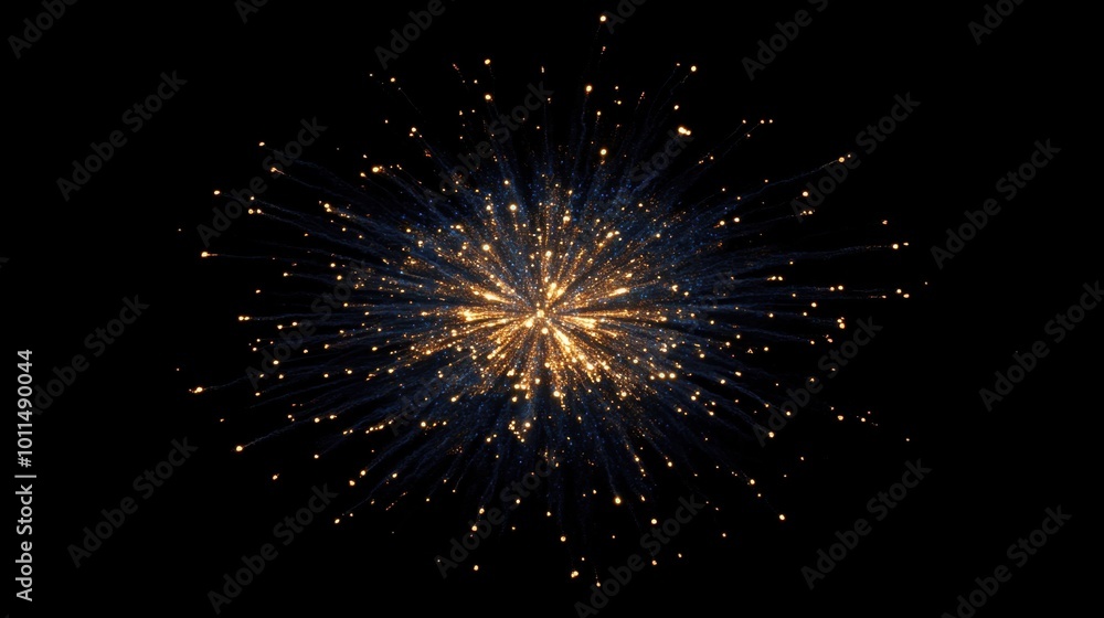 New Year's abstract background with sparkling blue and gold fireworks bursting in the sky, offering a festive mood with a copy space for text. New Year's abstract background with sparkling blue and gold fireworks bursting in the sky, offering a festive mood with a copy space for text.