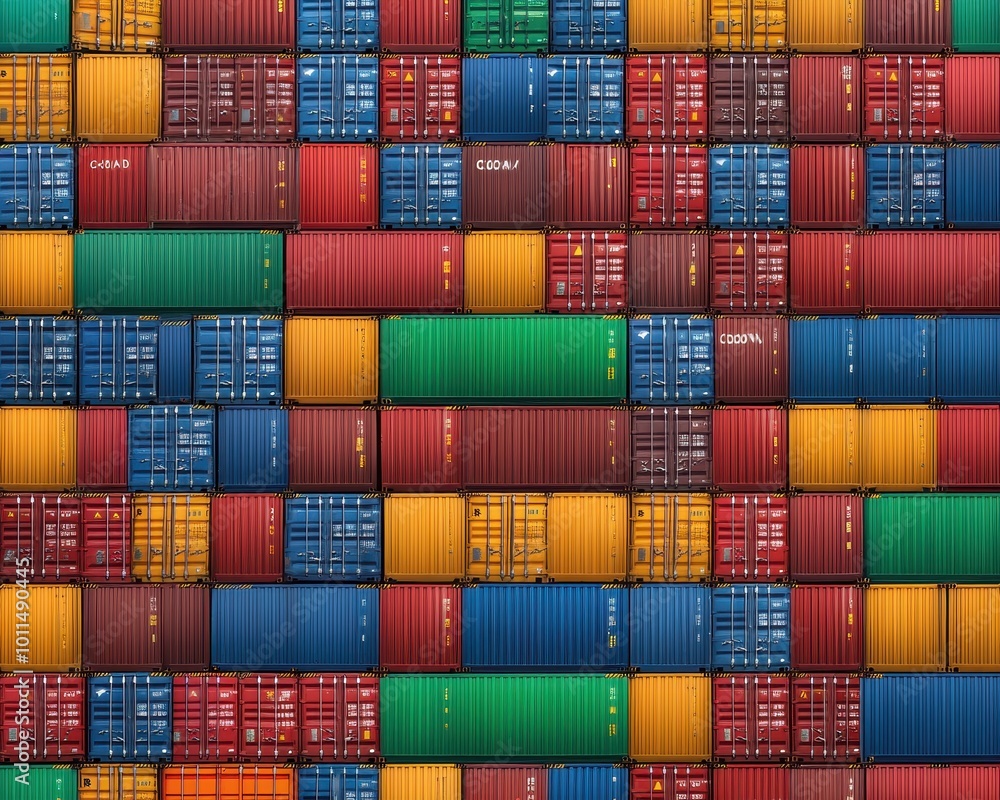 Fototapeta premium Colorful shipping containers stacked together