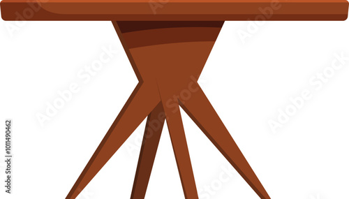 Round wooden table with unusual base standing on four legs on white background