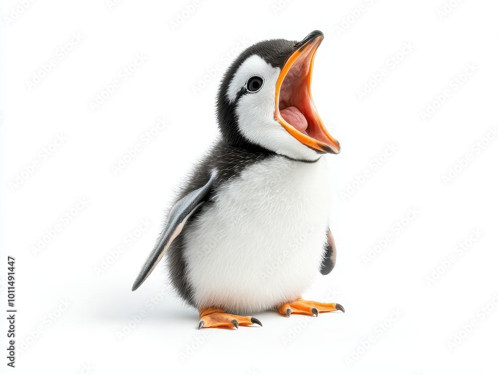 Fototapeta premium Cute penguin chick with mouth open