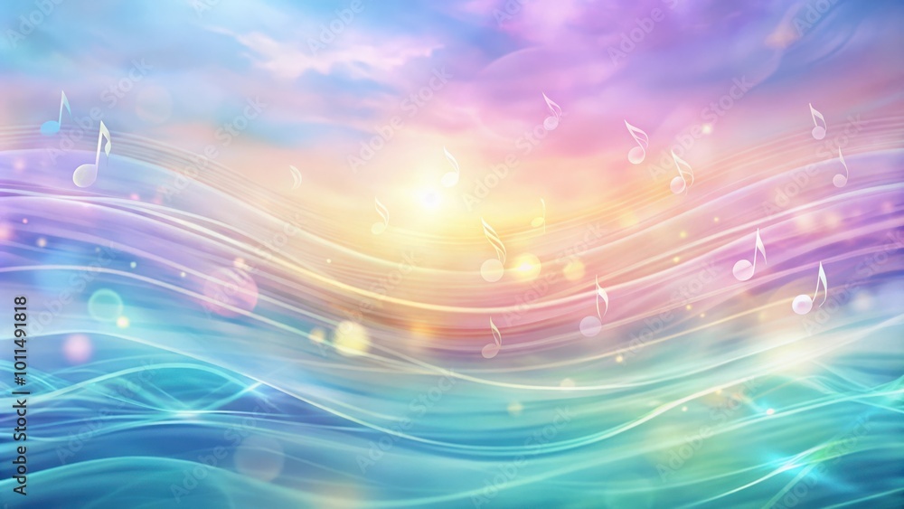 Abstract Musical Background with Flowing Lines and Glowing Notes Abstract Musical Background with Flowing Lines and Glowing Notes