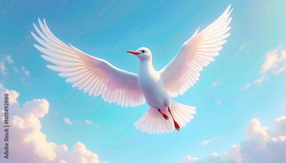 Fototapeta premium A white bird with its wings spread out in the sky