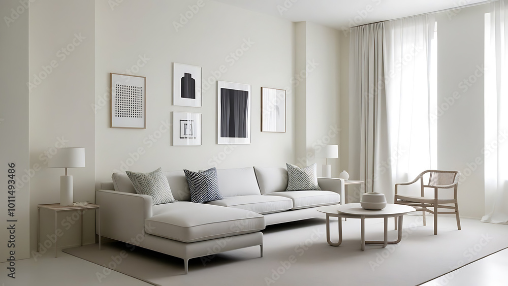 Luxurious Modern Living Room with Large Windows and Natural Light Luxurious Modern Living Room with Large Windows and Natural Light