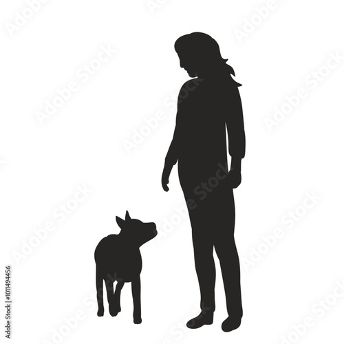 mistress with dog silhouette on white background, vector