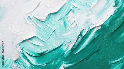 Wallpaper Mural Turquoise, green, and white abstract oil painting, vibrant brushstrokes with texture on canvas, capturing a peaceful and modern aesthetic Torontodigital.ca