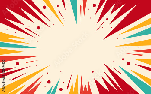 Colorful abstract blast explosion starburst pop art background, zap excitement, sunbeam, comic, retro background, comics star burst rays, lightning bolt, vector for carnival, sale banner ads