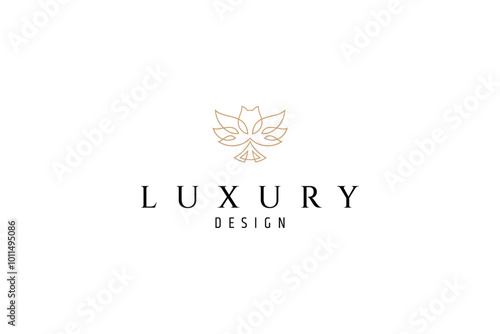 abstract owl logo in luxury gold line art design style