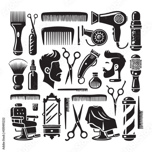 Barber Shop and Grooming Icon Silhouettes