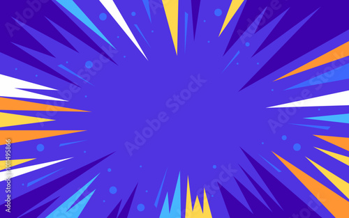 Purple abstract blast zap explosion comic starburst pop art background, excitement, zoom, retro, comics star burst rays, lightning bolt, vector for Halloween, sale, flyer, marketing ads campaigns, USA