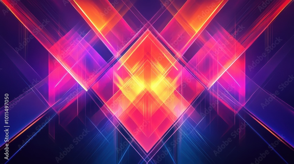 Obraz premium Abstract geometric pattern in bright neon hues, with sharp angles and clean lines, creating a futuristic and modern design.
