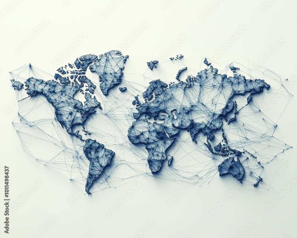 Obraz premium Stylized world map with network connections.