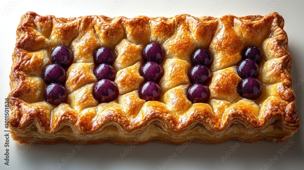 A stunning pastry crafted with flaky layers, adorned with fresh grapes for a sweet touch A stunning pastry crafted with flaky layers, adorned with fresh grapes for a sweet touch