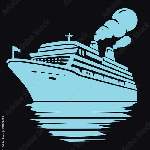 Big cruise ship clip art. Flat monochrome vector illustration