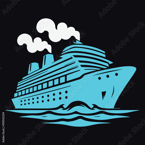 Big cruise ship clip art. Flat monochrome vector illustration