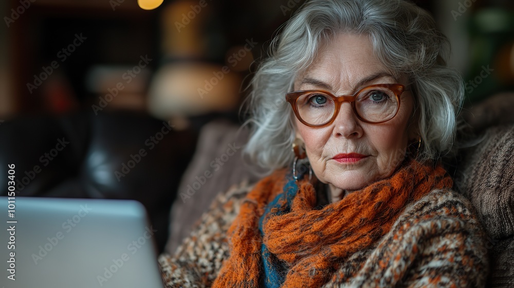 senior woman with pet dog ,laptop working in home office senior woman with pet dog ,laptop working in home office