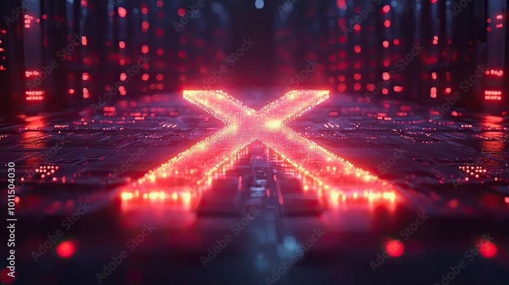 Naklejka premium server racks forming an x sign symbolizing compute power from social media data