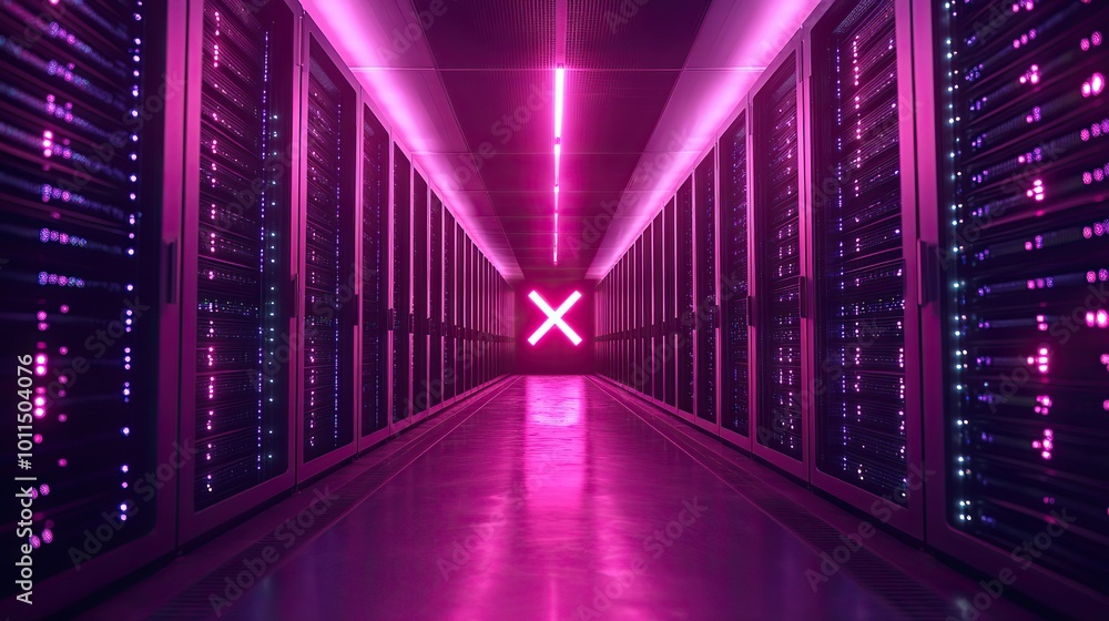 Fototapeta premium server racks forming an x sign symbolizing compute power from social media data