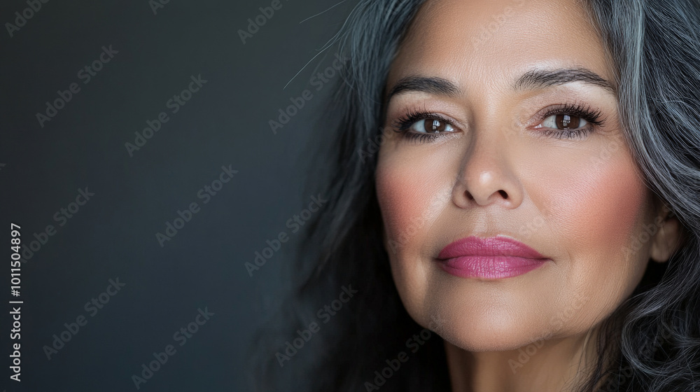 Beauty cosmetics magazine photo of a senior Hispanic woman with smooth skin and natural pink lips, bathed in soft, flattering lighting. Beauty cosmetics magazine photo of a senior Hispanic woman with smooth skin and natural pink lips, bathed in soft, flattering lighting.