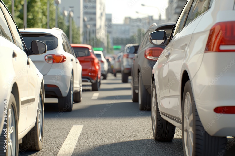 The back of a car facing the early morning sun by an urban street road with a pedestrian footpath. The back of a car facing the early morning sun by an urban street road with a pedestrian footpath.
