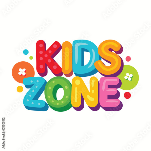 Kids zone cartoon logo. Set of design colorful bubble letters for children's playroom decoration