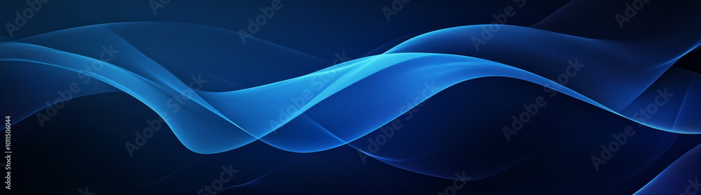Obraz premium A flowing abstract design featuring smooth blue digital waves on a dark background, symbolizing technology, data flow, and modern innovation.