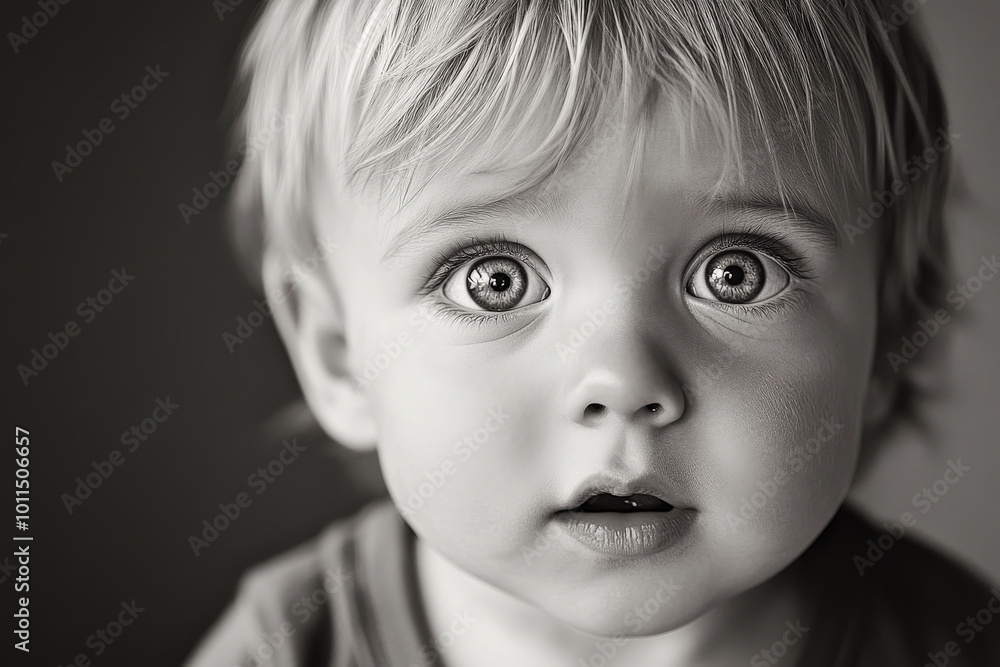 Black and white portrait of a toddler Caucasian boy with neatly combed hair, clear skin, and big expressive eyes, captured in natural daylight. Black and white portrait of a toddler Caucasian boy with neatly combed hair, clear skin, and big expressive eyes, captured in natural daylight.