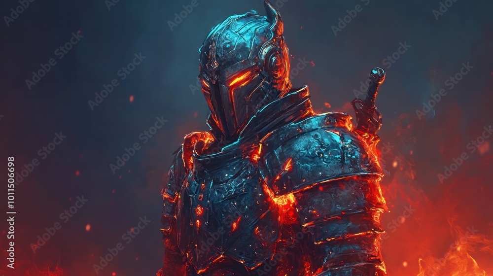 A creative digital portrait of a fantasy warrior, with glowing armor and a dramatic background, showcasing detailed character design A creative digital portrait of a fantasy warrior, with glowing armor and a dramatic background, showcasing detailed character design