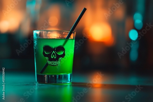 A spooky Halloween-themed drink, decorated with eerie elements.  photo