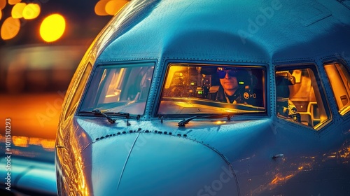 Wallpaper Mural A close-up of an airplanes cockpit windows, with the pilot visible inside, ready for takeoff, highlighting the human element in aviation. Torontodigital.ca