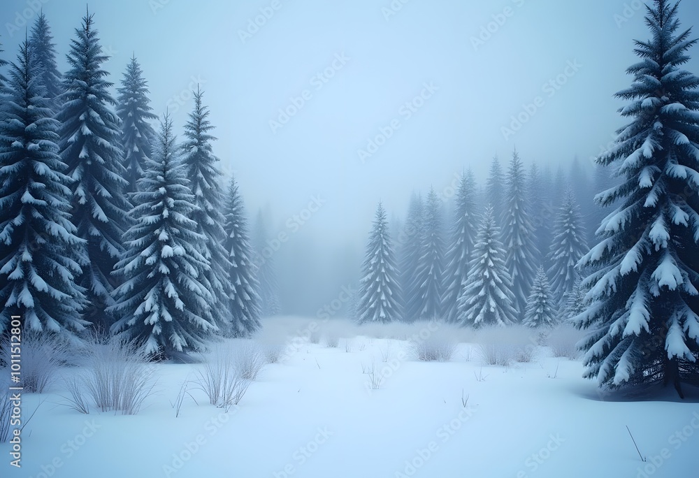Beautiful winter landscape with snow covered trees in fog
Beautiful winter landscape with snow covered trees in fog