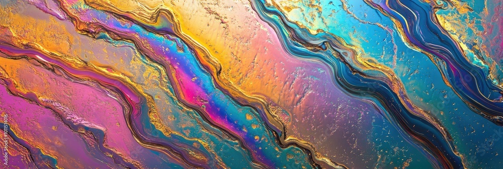A rainbow oil slick texture, with metallic reflections and wavy patterns A rainbow oil slick texture, with metallic reflections and wavy patterns